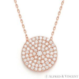 Circle Disc CZ Crystal Pendant in .925 Sterling Silver w/ 18k Rose Gold